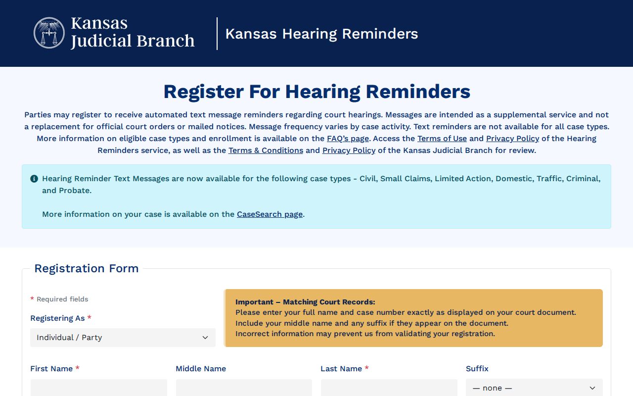 Gray County court dates through the Kansas hearing reminder portal