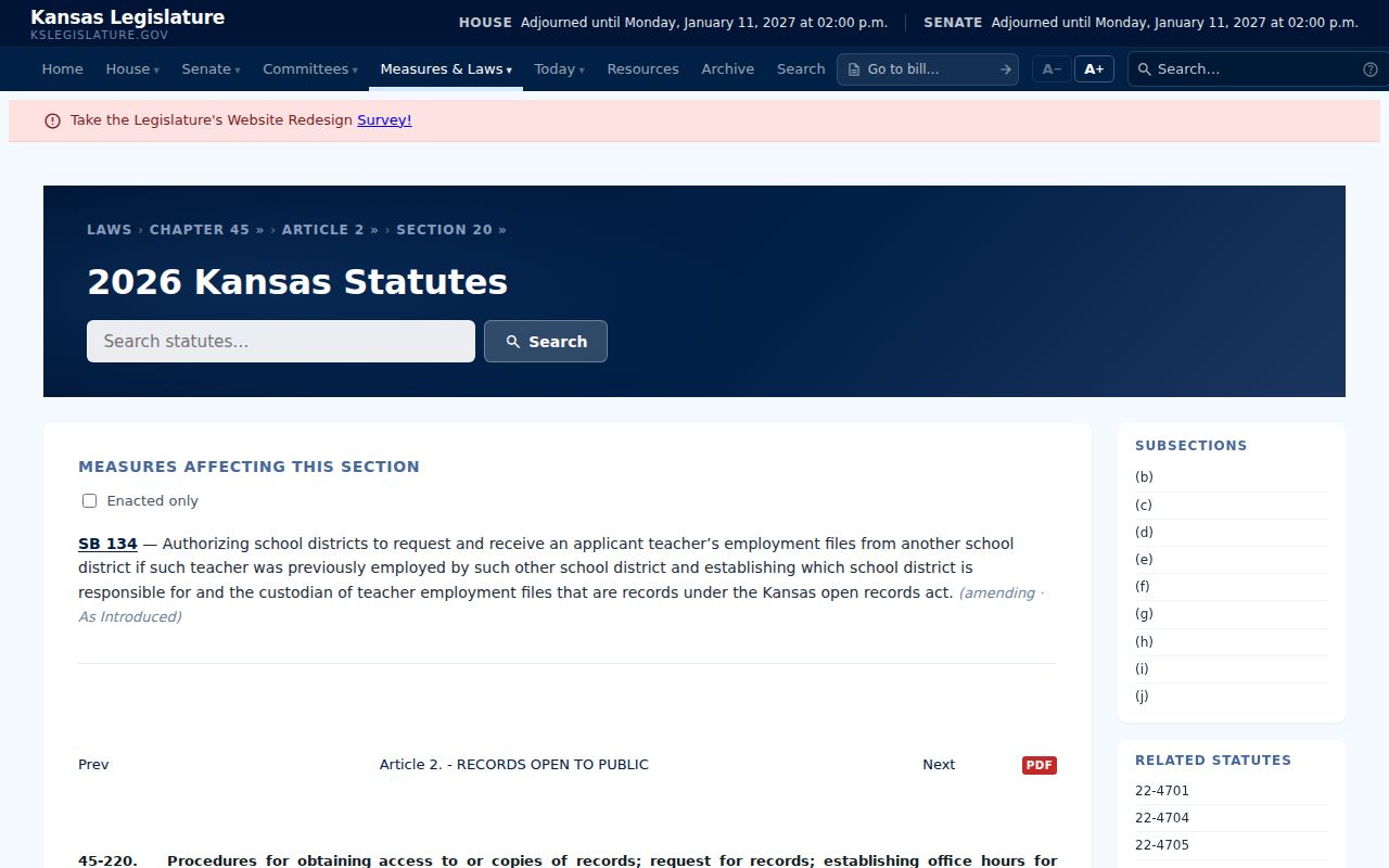 Kansas statute 45-220 for Gray County court record request procedures