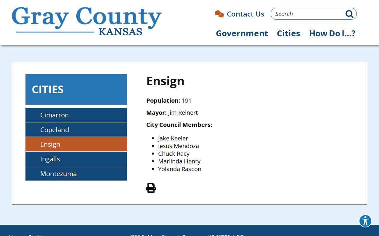 Ensign court docket Gray County city profile