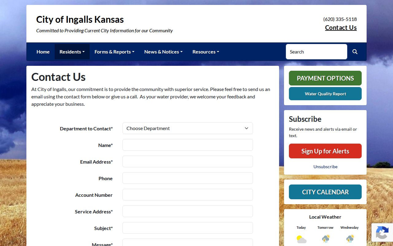 Official Ingalls City Office contact page and office hours