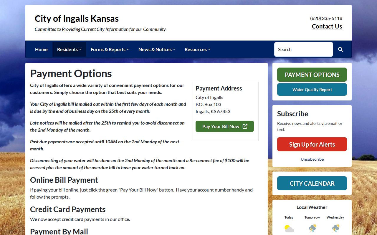 Official Ingalls payment options page for city payment routing