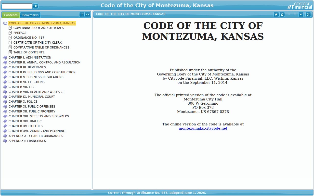 Montezuma city code publication with municipal court chapter